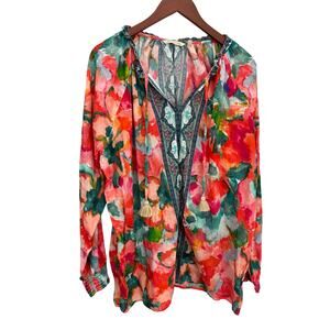 Soft Surroundings 3X Gauze Cotton Boho Tunic Top Long Sleeve Plus Size Flowy